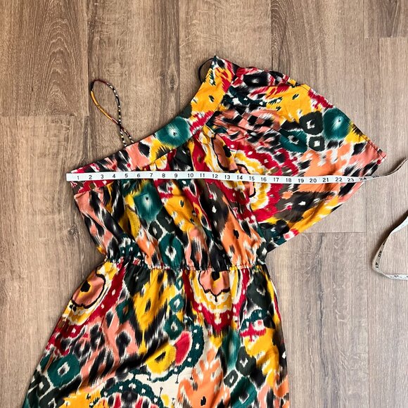 Angie One Shoulder Asymmetrical Colorful Festival Artsy Maxi Dress Sz S - Picture 8 of 11